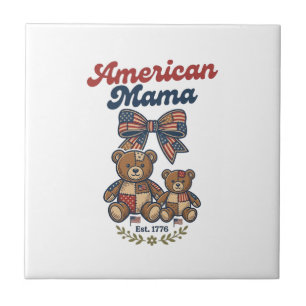 Azulejo De Cerâmica Mamãe Americana Urso Patriótico Remendo Vetorial D