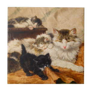 Azulejo De Cerâmica Mamãe e Seus Gatinhos