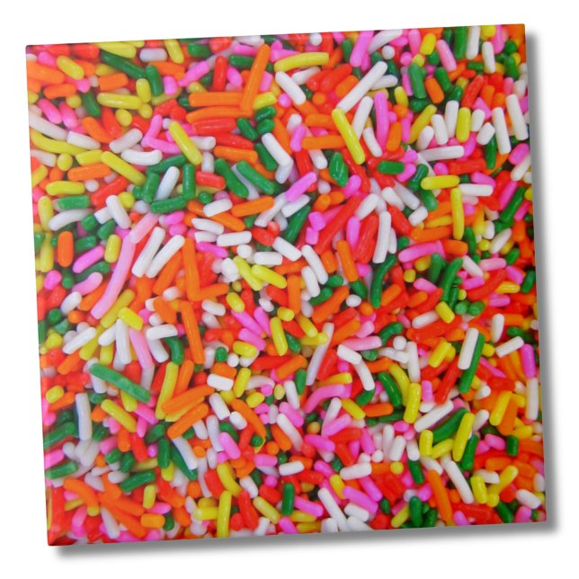 Azulejo De Cerâmica Manchas Coloridas do Arco-Íris (Fun Colorful Candy Sweet Pattern Rainbow Sprinkles ceramic tile)