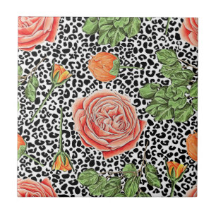 Azulejo De Cerâmica Manchas-leopardo Prato Floral Laranja