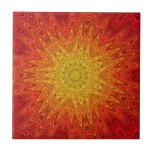 Azulejo De Cerâmica Mandala alaranjada e amarela de