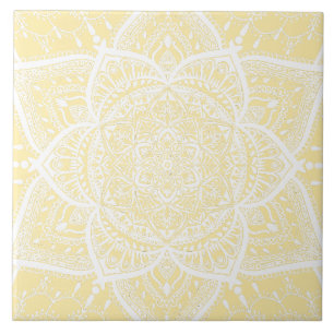 Azulejo De Cerâmica Mandala amarela e branca - Loergann na Magnolia