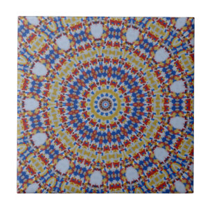 Azulejo De Cerâmica Mandala amarelo azul