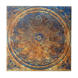 Azulejo De Cerâmica Mandalá Arabesco Caleidoscópio Abstrato Bronze