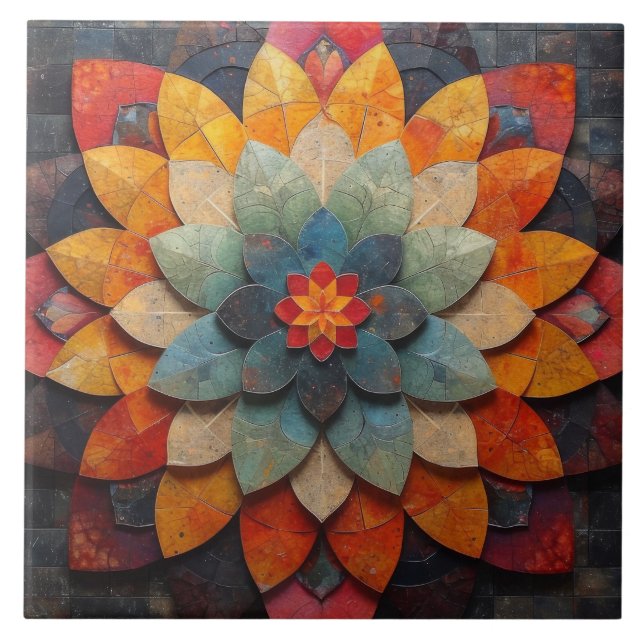Azulejo De Cerâmica Mandala Art Texturizada Flor (Frente)