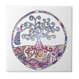Azulejo De Cerâmica Mandala - árvore de vida no paraíso