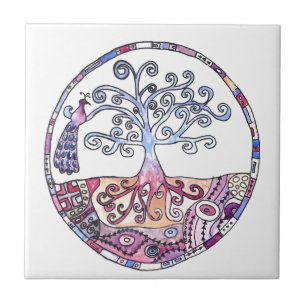 Azulejo De Cerâmica Mandala - árvore de vida no paraíso