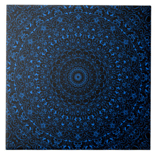 Azulejo De Cerâmica Mandalá Azul Azure com Simetria Hipnótica