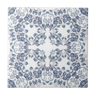 Azulejo De Cerâmica Mandala Azul Empoeirado