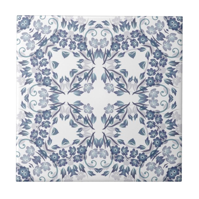 Azulejo De Cerâmica Mandala Azul Empoeirado  (Frente)