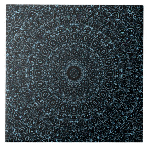 Azulejo De Cerâmica Mandalá Baby Blue com Simetria Delicada