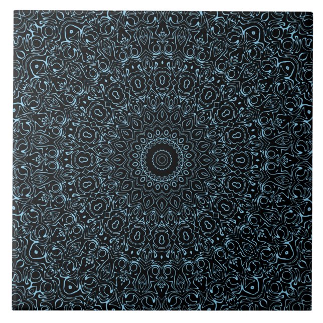 Azulejo De Cerâmica Mandalá Baby Blue com Simetria Delicada (Frente)