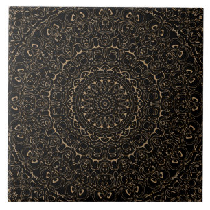 Azulejo De Cerâmica Mandala Bege de Camelo com Simetria Elegante