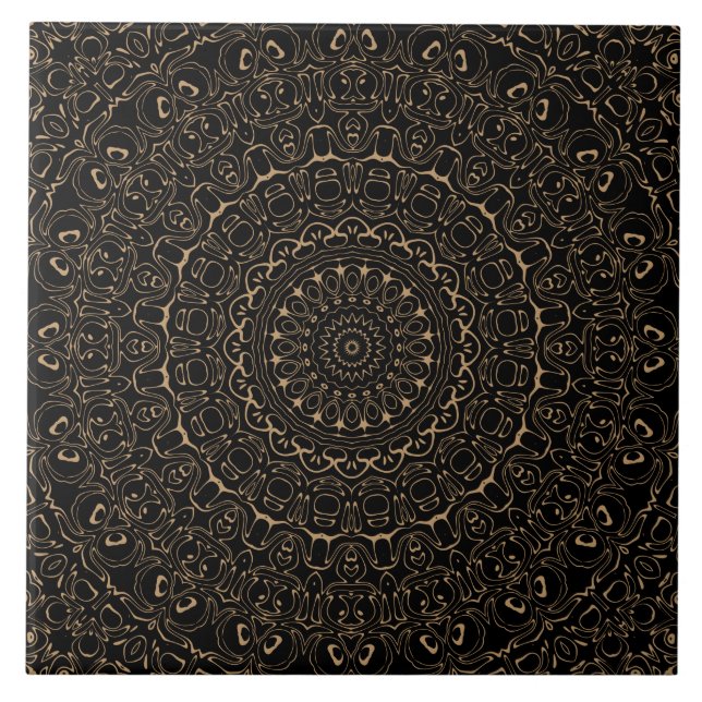 Azulejo De Cerâmica Mandala Bege de Camelo com Simetria Elegante (Frente)