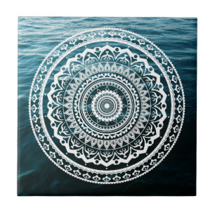 Azulejo De Cerâmica Mandala Branca Deixe o mar te libertar