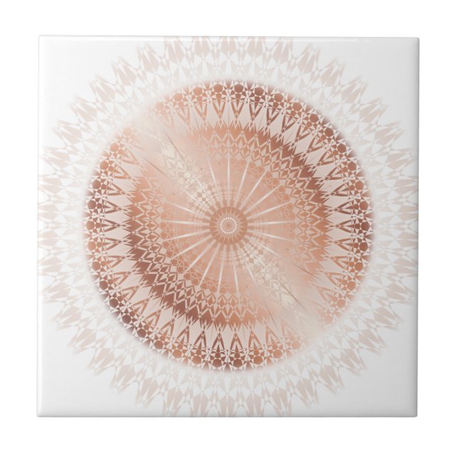 Azulejo De Cerâmica Mandala Branco em Rose Gold (Frente)
