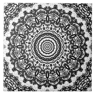 Azulejo De Cerâmica Mandala, caleidoscópio, preto e branco, ornamento