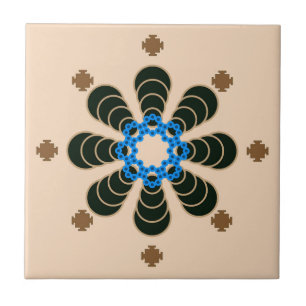 Azulejo De Cerâmica Mandala, Chocolate, Tan, Beige e Azul
