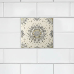 Azulejo De Cerâmica Mandala Cinza Dourado