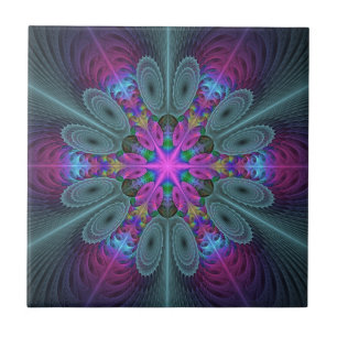 Azulejo De Cerâmica Mandala Colorida Arte Espiritual Colorida Com Rosa