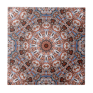 Azulejo De Cerâmica Mandalá Colorido em Cores Misturadas Cinza-Laranja