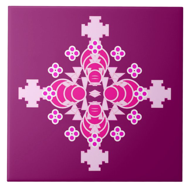 Azulejo De Cerâmica Mandala - cor-de-rosa pálido e ameixa (Frente)