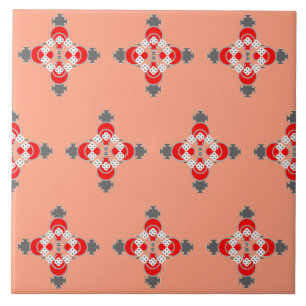 Azulejo De Cerâmica Mandala, coral, cinzas/cinza e vermelho de quatro