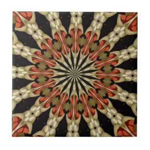 Azulejo De Cerâmica Mandala Coral com Café e Creme