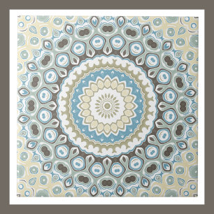 Azulejo De Cerâmica Mandala Costeira em Tons de Areia, Azul e Madeira