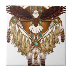 Azulejo De Cerâmica Mandala da águia americana - revisada