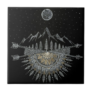 Azulejo De Cerâmica Mandala da cordilheira da lua e do céu nocturno