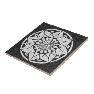Azulejo De Cerâmica Mandalá da Estrela tricô preto & branco