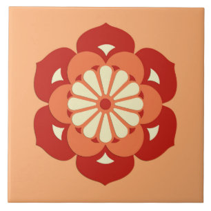 Azulejo De Cerâmica Mandala da flor de Lotus, laranja Pastel e