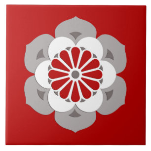 Azulejo De Cerâmica Mandala da flor de Lotus, obscuridade - vermelho,