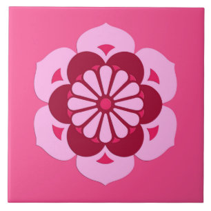 Azulejo De Cerâmica Mandala da flor de Lotus, rosa fúcsia e Borgonha