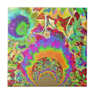 Azulejo De Cerâmica Mandala de girassol colorido retrorreflector