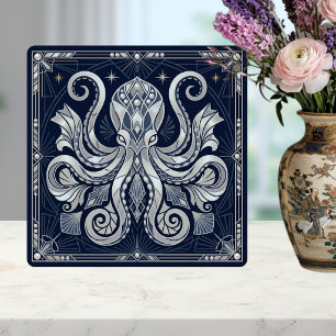 Azulejo De Cerâmica Mandalá de Prata Art Déco Polvo Kraken