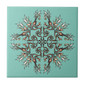 Azulejo De Cerâmica Mandala de Serpentes Art Nouveau - Azul Teal Dark