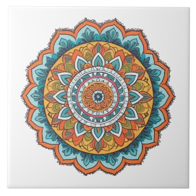 Azulejo De Cerâmica mandala de várias cores (Frente)