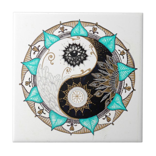 Azulejo De Cerâmica Mandala de Yin Yang (Frente)