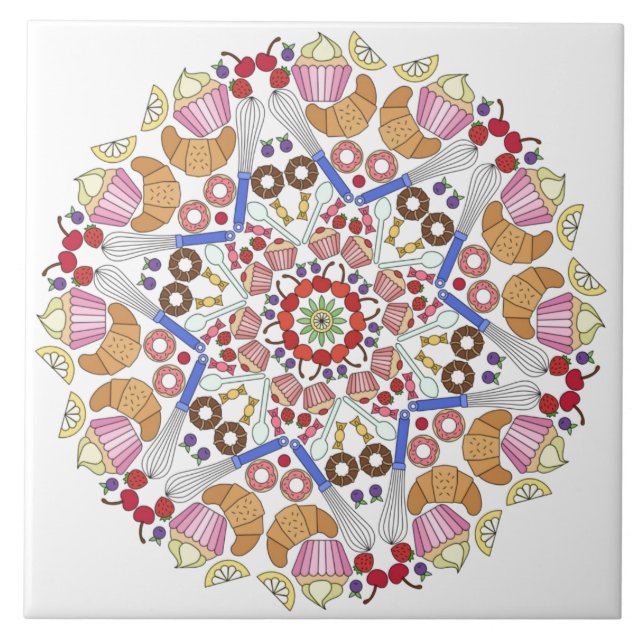 Azulejo De Cerâmica Mandala Design, Whimsical Kitchen (Frente)