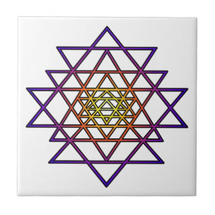 Azulejo De Cerâmica Mandala do triângulo (roxo amarelo) Sri Yantra