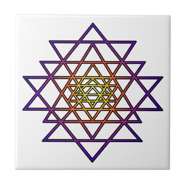 Azulejo De Cerâmica Mandala do triângulo (roxo amarelo) Sri Yantra (Frente)