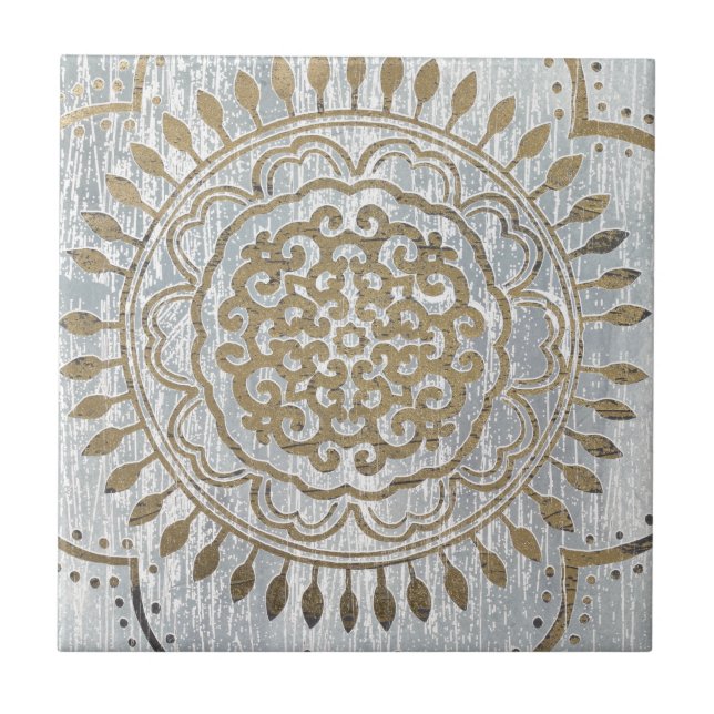 Azulejo De Cerâmica Mandala Dourado Design (Frente)