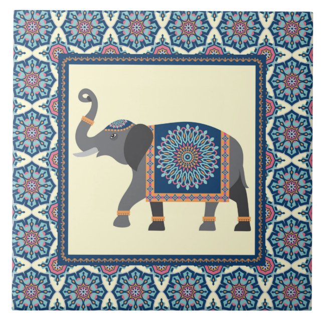 Azulejo De Cerâmica Mandala Elephant Design (Frente)