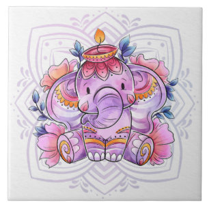 Azulejo De Cerâmica Mandala Elephant/Ganesh 