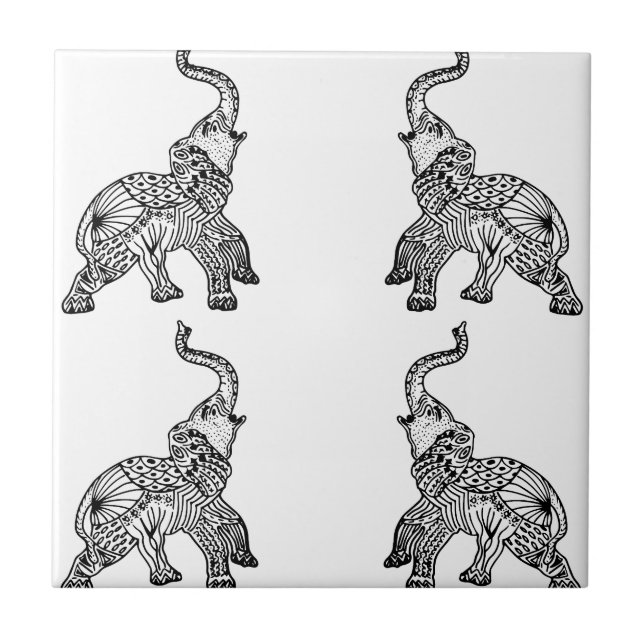 Azulejo De Cerâmica Mandala Elephants (Frente)