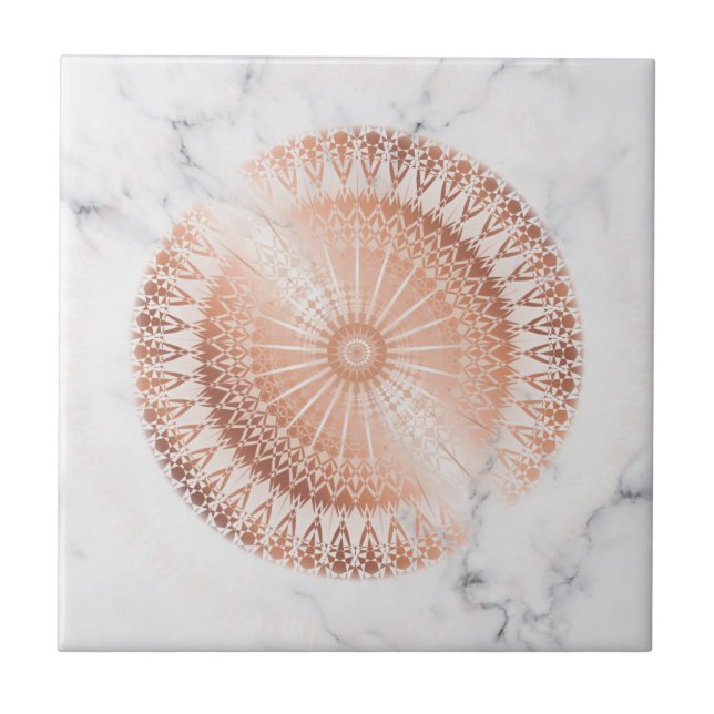 Azulejo De Cerâmica Mandala em Rosa Dourado com Mármore Cinza (Frente)