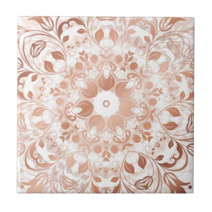 Azulejo De Cerâmica Mandala Floral em Rose Gold