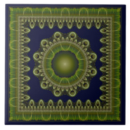 Azulejo De Cerâmica Mandalá fractal brilhante enquadrado